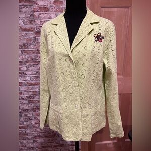 Women's Bold Lime Green Eyelet Jacket Blazer-Style M Cotton  Grannycore Cottage
